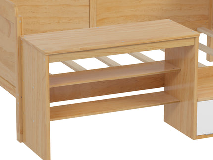 Daybed With Storage Shelves And Lockers, Multi Functional Bed With Study Desk And Matching Stool