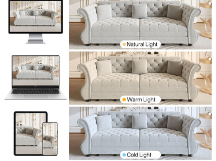 Oversized Chesterfield Pull Out Sofa Bed, Roll Arm Couch With Flower Tufting For Living Room
