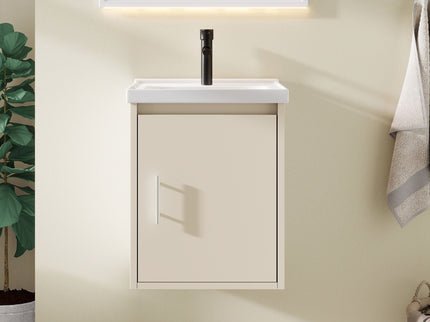 16" Floating Bathroom Vanity Combo, Wall Mounted Cabinet With Sink & Soft Close Doors For Small Bathrooms - Khaki