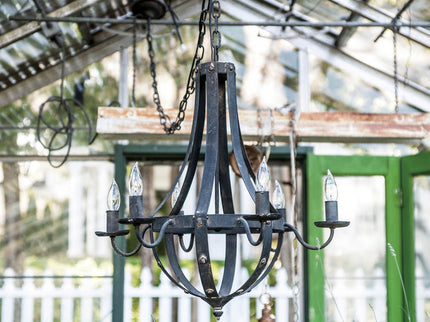 6 Light Metal Chandelier, Hanging Light Fixture With Adjustable Chain For Kitchen, Bulb Not Included - Black