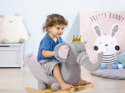 Qaba - Baby Rocking Horse Elephant Rocking Chair Toddler Rocker Toy With Sound Wooden Base Seat Safety Belt For 1.5-3 Year Old - Gray