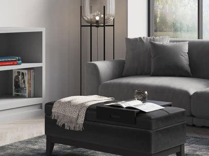 Oregon - Storage Ottoman Bench With Tray - Distressed Black