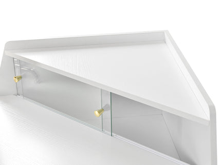 Modern Corner Makeup Vanity Desk With Large Storage, LED Mirror & Stool, Adjustable Brightness, Space Saving - White