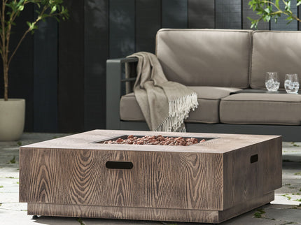 Wellington Square Iron Fire Pit With Wood Pattern Design And 50, 000 Btu Output