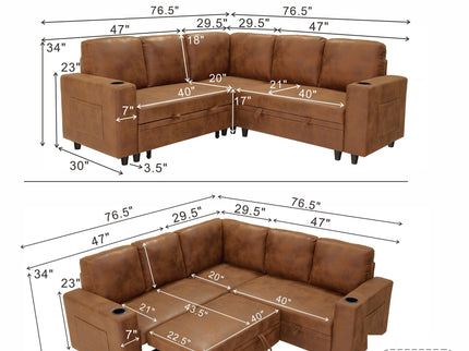 Upholstered L - Shape Sectional Sofa Bed With Pull Out Sleeper And Storage