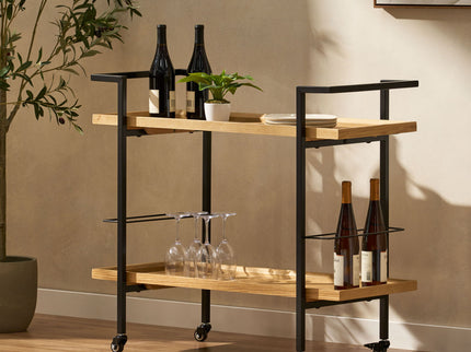 Modern Industrial Bar Cart With Shelving And Casters