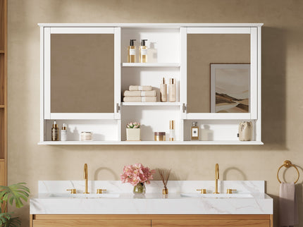 Wall Mount Mirror Cabinet With Adjustable Shelves - White