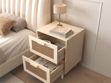 Nightstand With 2 Drawers, Storage Side Table For Bedroom - Antique Natural / Rattan
