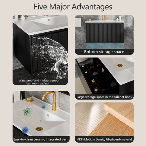 Wall Mounted Floating Bathroom Vanity With Sink And Drawers