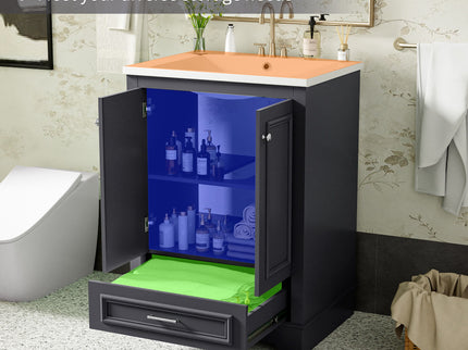 Bathroom Vanity With Ceramic Sink Combo, Modern Freestanding Storage Cabinet With Silver Handles