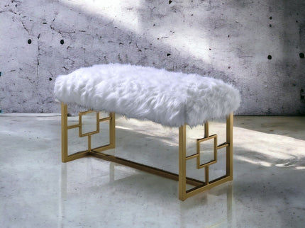 Bagley II - Bench Faux Fur - White / Gold