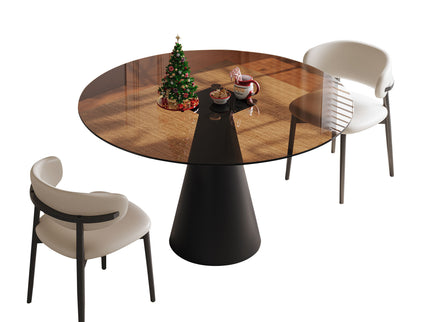 Round Dining Table - Black / Brown - Glass