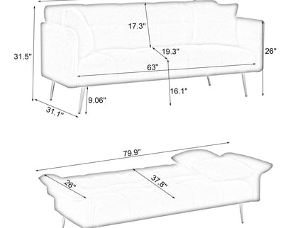 Convertible Double Futon Sofa Bed With Folding Armrests For Living Rooms