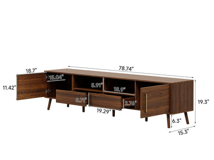78" TV Stand For 85" TVs With Soft Close Doors, Open Shelf - Walnut