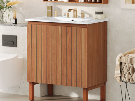 Bathroom Vanity With Sink, Minimalist Design, 45 Degrees Free Handle Doors - Antique Natural