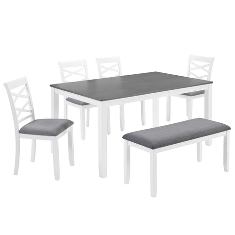 Elegant 6 Piece Dining Table Set With 4 Chairs And Bench