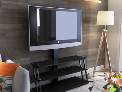 Multi-Function Angle And Height Adjustable Tempered Glass TV Stand - Black