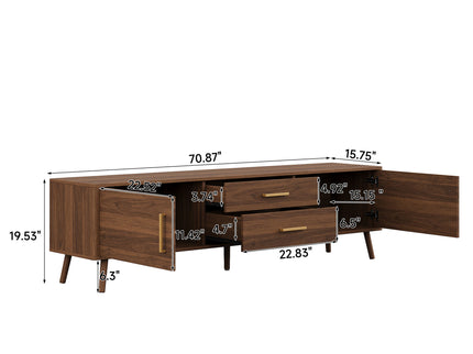 70" TV Stand With Storage Drawers And Cabinets For TVs Up To 80" - Walnut