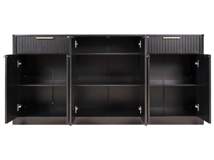 Large Fluted Buffet Sideboard, Wine Bar Storage Cabinet With 6 Doors & 2 Drawers