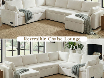 Convertible U-Shaped Sectional Sofa Bed With Reversible Chaise