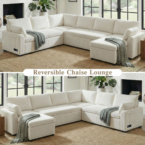 Convertible U-Shaped Sectional Sofa Bed With Reversible Chaise