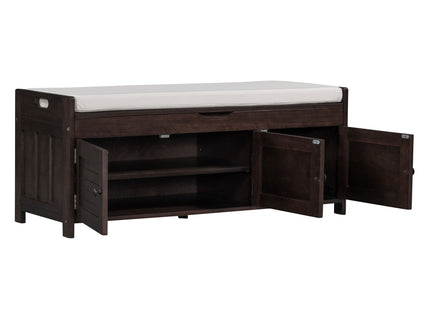 Storage Bench With 3 Shutter-Shaped Doors, Shoe Bench With Removable Cushion And Hidden Storage Space