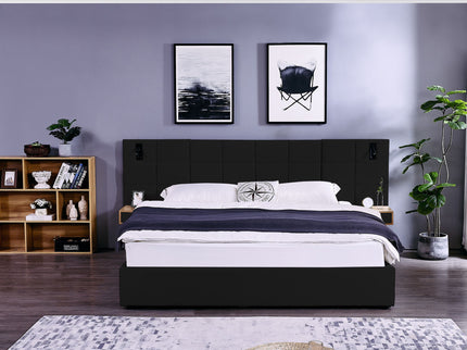 Upholstered Hydraulic Platform Bed With Storage Shelves, Reading Lamps, USB Port