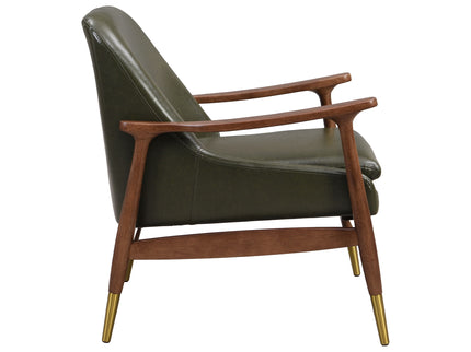 Mid - Century Accent Chair With Cushioned Seat, Brass Tipped Legs