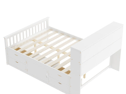 Captain Platform Bed Frame With Bookcase Headboard, 4 Drawers, Storage Shelves
