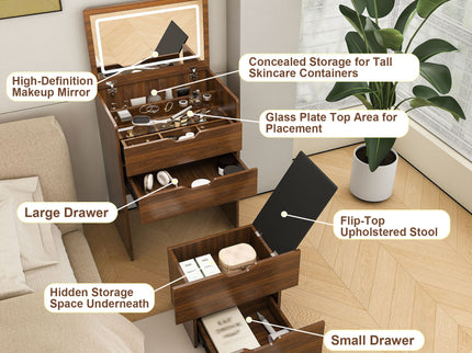 Vanity Desk With Lighted Mirror & Stool