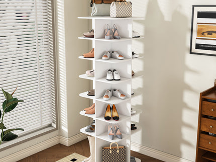 7 Tier Square Rotating Shoe Rack Tower With 360° Spinning Organizer - White