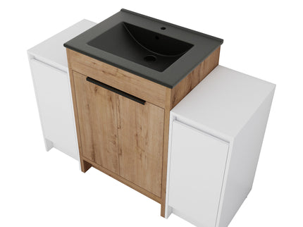 48" Freestanding Bathroom Vanity With Sink And 2 Storage Cabinets, Soft Closing Door - Glossy White / Imitative Oak