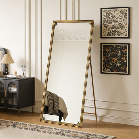 Full Length Mirror With Stand, Floor Standing Dressing - Antique Gold
