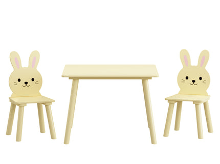 Table And Chair Set With 2 Bunny Chairs, Children's Activity Table For Toddlers, Cute Animal Design - Yellow
