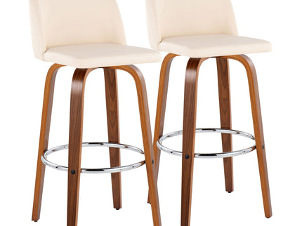 Toriano - Mid Century Modern Fixed Height, Barstool With Swivel With Round Footrest (Set of 2)