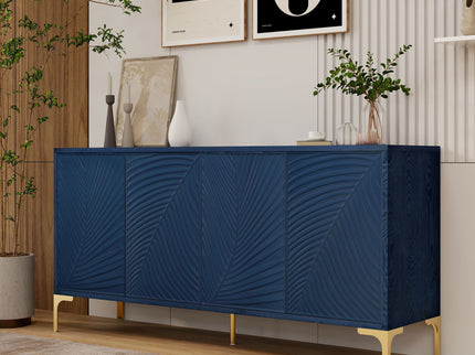 Modern 4 Door Sideboard With Creative Carved Surface And Adjustable Shelves