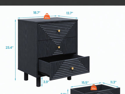 3 Drawer Nightstand - Black - Wood