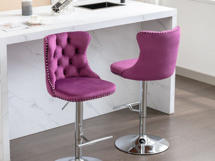 Swivel Barstools Adjusatble Seat Height From 25-33", Modern Upholstered Base Bar Stools With Backs Comfortable Tufted For Home Pub And Kitchen Island (Set of 2)