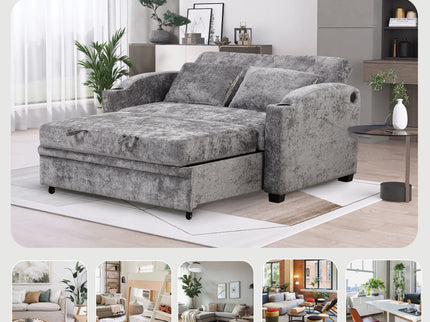 Pull Out Loveseat Sofa With Adjsutable Backrest, 2 Pillows, Cup Holders, USB Ports For Living Room