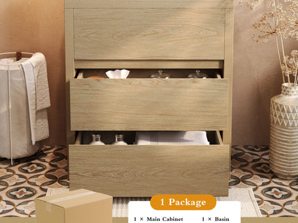 Freestanding Bathroom Vanity With Ceramic Sink, 2 Full Extension Drawers