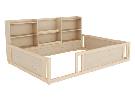 Platform Floor Bed With Guardrail Fence And Side Storage Shelves