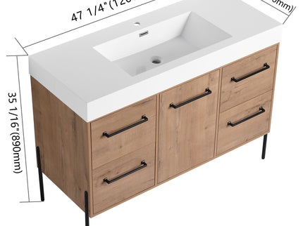 48" Freestanding Bathroom Vanity With Sink, Soft Close Cabinet Doors, 4 Drawers - Imitative Oak