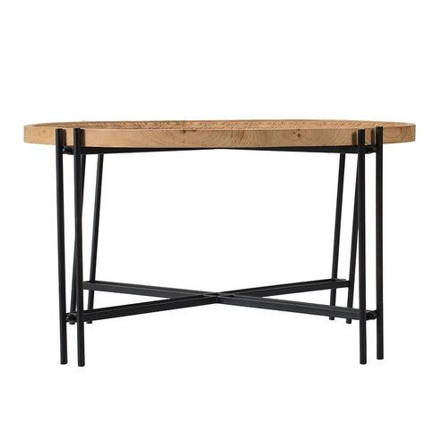 Farmhouse Round Wooden Round Coffee Table With Metal Legs - Black / Brown