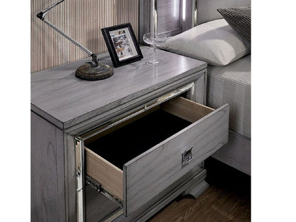 Nightstand With Mirror Trim - Light Gray