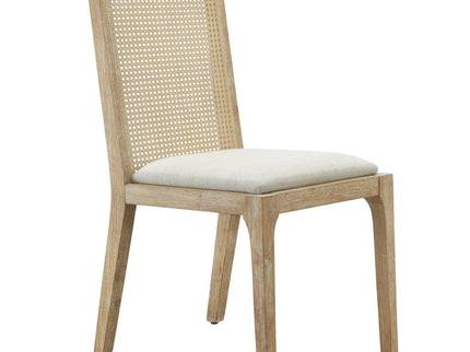 Dining Chair With Synthetic Cane Back And Upholstered Seat (Set of 2) - Natural