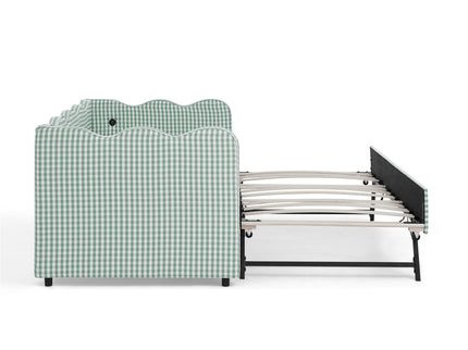 Gingham Daybed With USB Charging Port, Wave Shaped Design