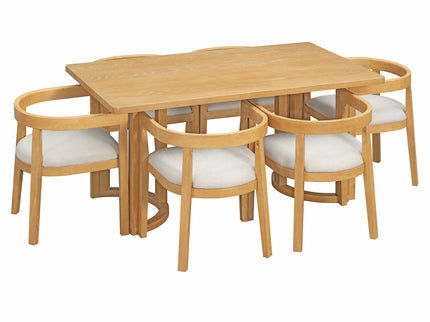 Rectangular Dining Table Set For 6 With Upholstered Barrel Back Chairs