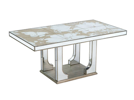 Large Mirrored Dining Table With Elegant Floral Design And - Silver Multi