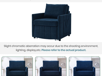 Upholstered Convertible Sleeper Sofa With 5 Position Backrest, Side Pockets, Storage