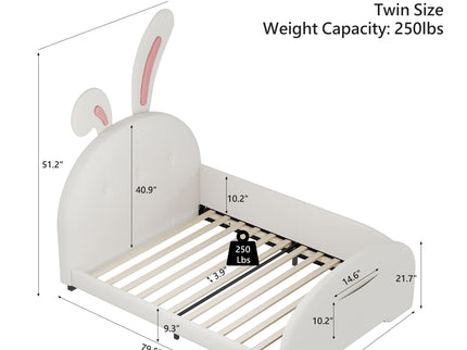 Upholstered Rabbit-Shape Princess Bed With Headboard And Footboard
